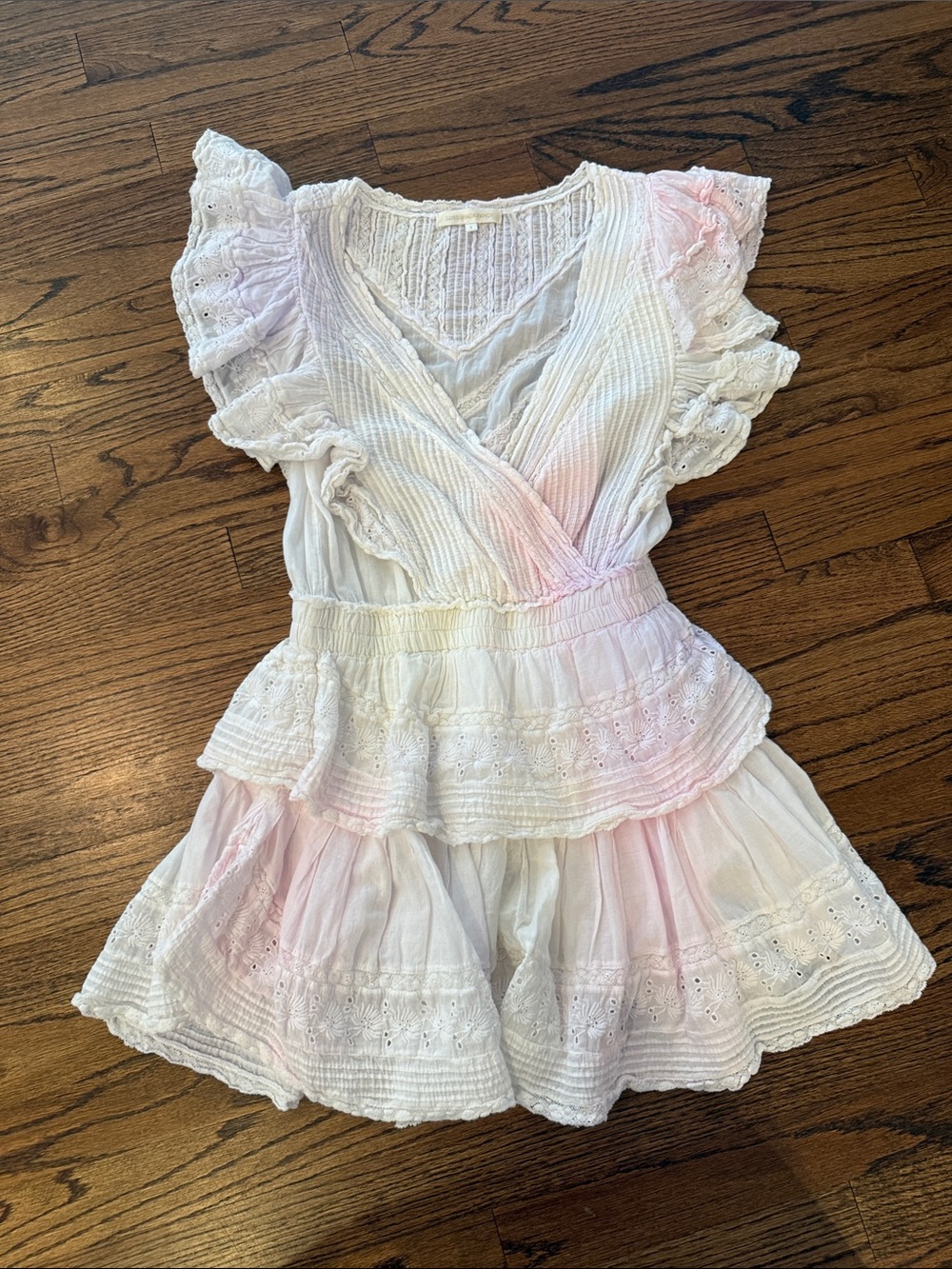 LoveShackFancy White Dress with Light Pink Accents